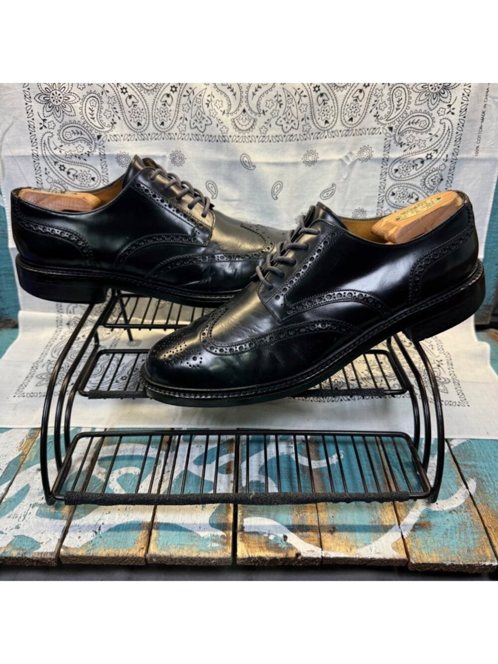 J Crew Italian Leather Wingtip Oxford Black Dress Shoes Size 11Made in Italy